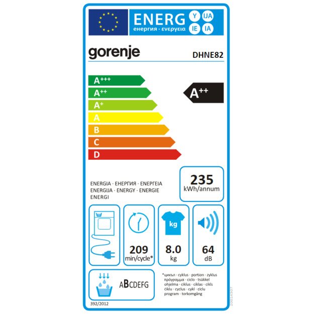Gorenje Dryer Machine | DHNE82 | Energy efficiency class Class D | Front loading | 8 kg | LED | Depth 55 cm | White 2