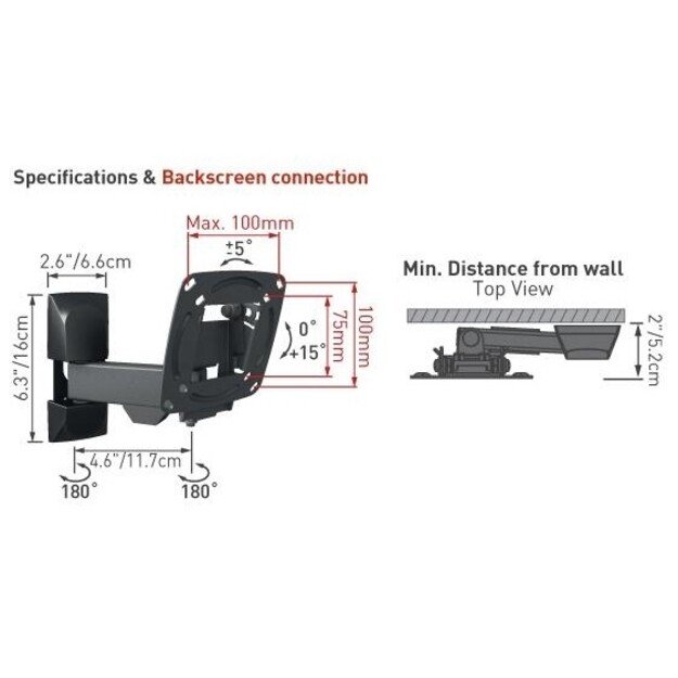 BARKAN E130.B 13 -29  TV 3 lankstų, sieninis, juodas 2