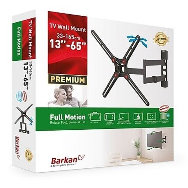 BARKAN BM343 13 -65  lygiam/lenktam TV, 4 lankstų, sieninis, juodas 1