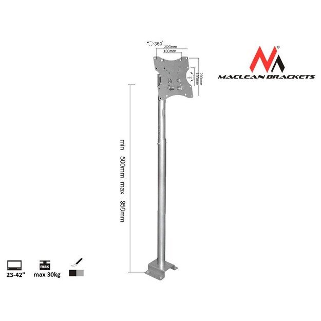 Mount wall for TV Maclean MC-504S (Ceiling, Rotary, Tilting - 42 , max. 30kg)