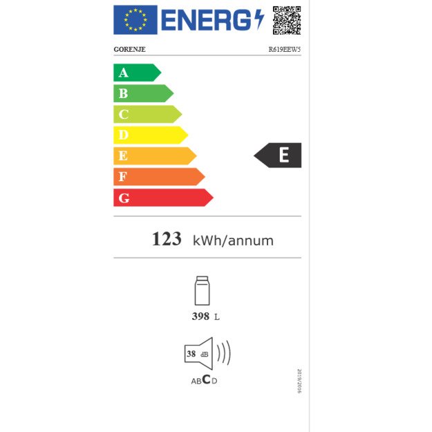 Gorenje | R619EEW5 | Refrigerator | Energy efficiency class E | Free standing | Larder | Height 185 cm | Fridge net capacity 398