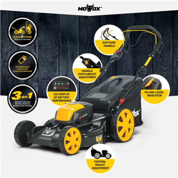 MoWox | 40V Comfort Series Cordless Lawnmower | EM 4640 SX-Li | Mowing Area 450 m² | 4000 mAh | Battery and Charger included