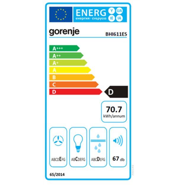 Gorenje | Hood | BHI611ES | Canopy | Energy efficiency class D | Width 53.4 cm | 370 m³/h | Mechanic | LED | Grey