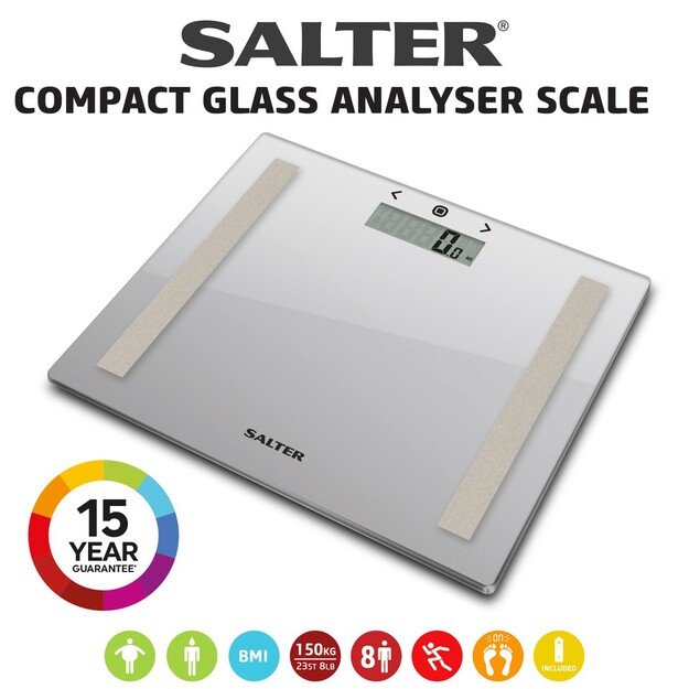 Salter 9113 SV3RAREU16 Compact Glass Analyser Bathroom Scales - Silver