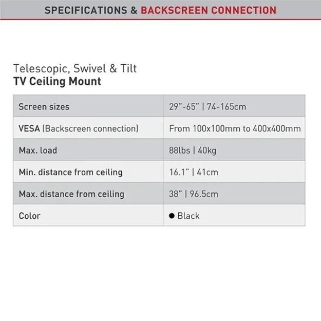 BARKAN 3500B.B 29 -65  LED TV, 3 lankstų, lubinis, juodas