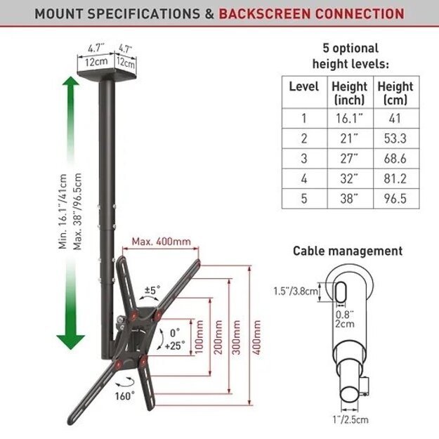 BARKAN 3500B.B 29 -65  LED TV, 3 lankstų, lubinis, juodas