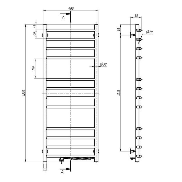 Elektrinis rankšluosčių džiovintuvas Navin Camelia 480x1200, chromas, 10-007033-4812, (laidas dešinėje)