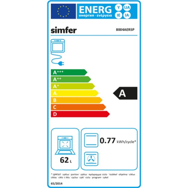 Simfer | Oven | 8004AERSP | 62 L | Electric | Manual | Mechanical control | Height 60 cm | Width 60 cm | Black