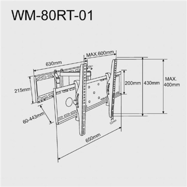 Gembird | Full-motion wall mount | Fixed | 37-80   | Maximum weight (capacity) 60 kg | Black