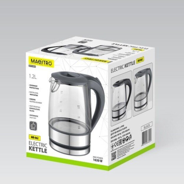 Electric kettle szklany 1630W MR-062-BLACK MAESTRO