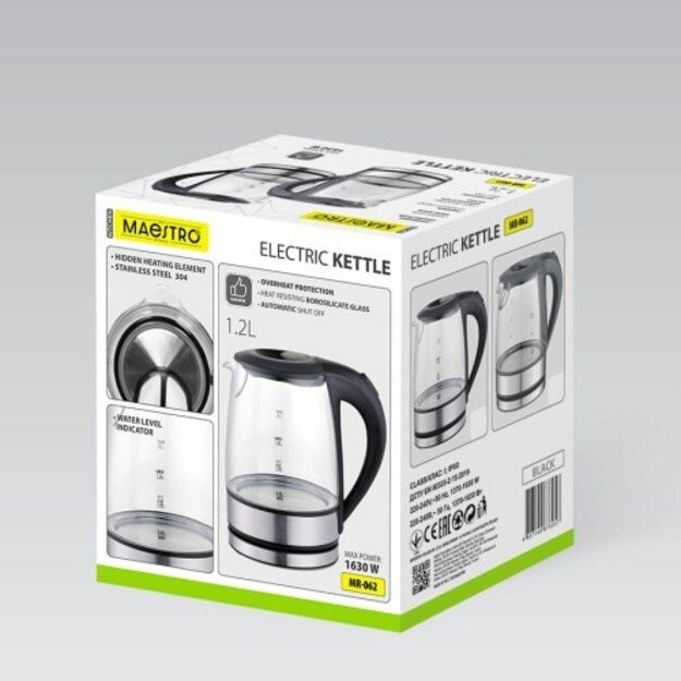 Electric kettle szklany 1630W MR-062-BLACK MAESTRO