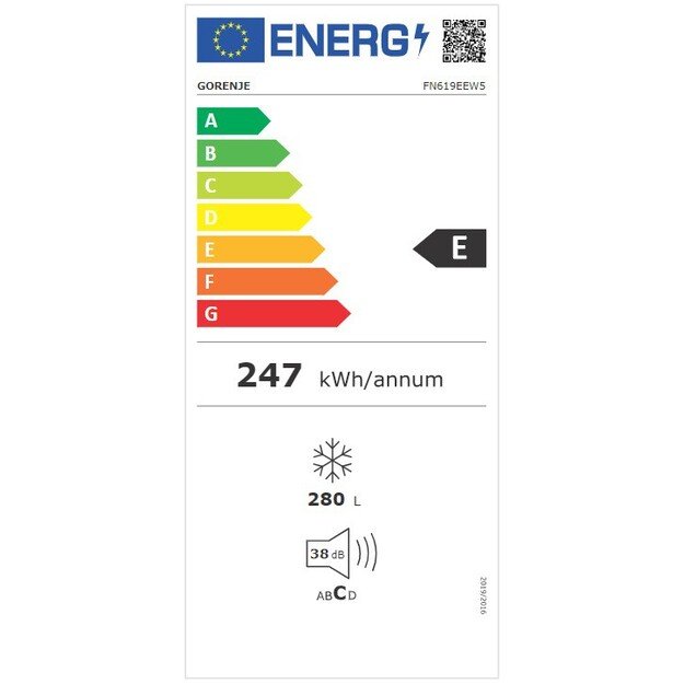 Gorenje Freezer | FN619EEW5 | Energy efficiency class E | Upright | Free standing | Height 185 cm | Total net capacity 280 L | N