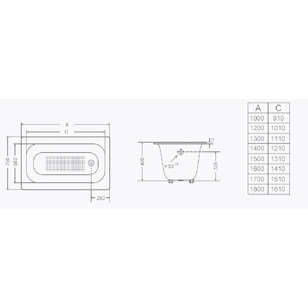 Ketinė vonia CLASSIC 150x70x40