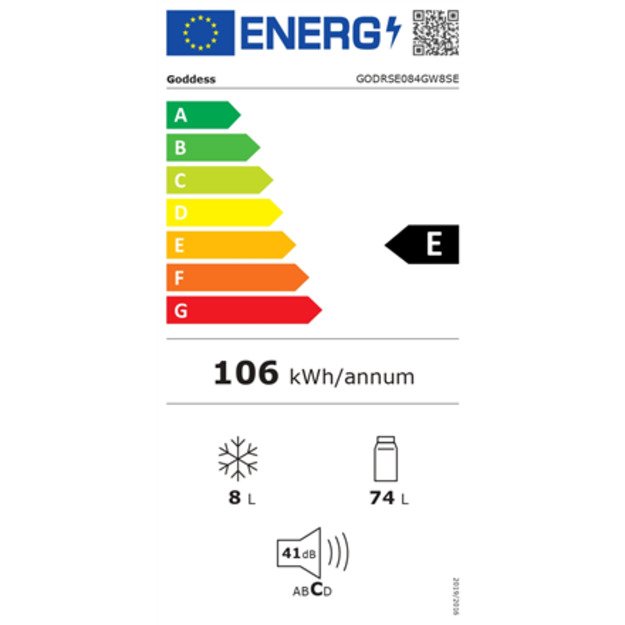 Goddess Single-door Refrigerator with freezer compartment | GODRSE084GW8SE | Energy efficiency class E | Free standing | Larder