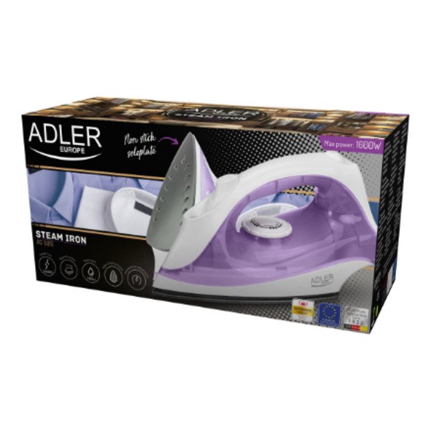 Iron | Adler | AD 5019 | With cord | 1600 W | Water tank capacity 100 ml | Continuous steam 10 g/min | Violet/White