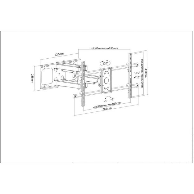 Manhattan TV & Monitor Mount, Wall, Full Motion, 1 screen, Screen Sizes: 37-75 , Black, VESA 200x200 to 800x400mm, Max 75kg,