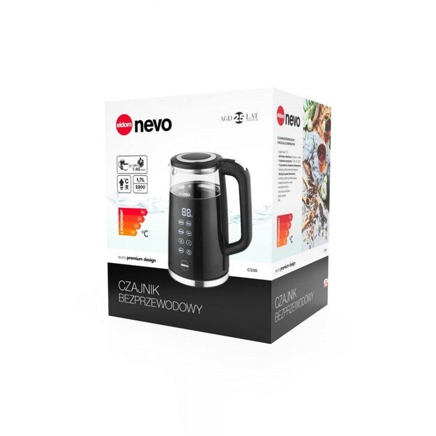 ELDOM Kettle NEVO, 2200 W, 1.7 L, temperature control, plastic + glass