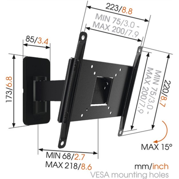 Vogels | Wall mount | MA2030-A1 | Full motion | 19-40   | Maximum weight (capacity) 15 kg | Black