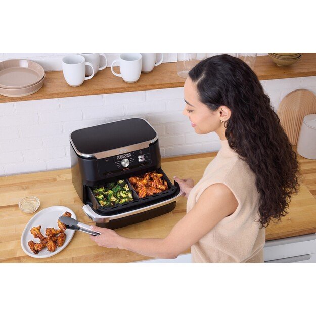 Ninja AF500EU fryer Double 10.4 L Stand-alone 2470 W Hot air fryer Black, Stainless steel