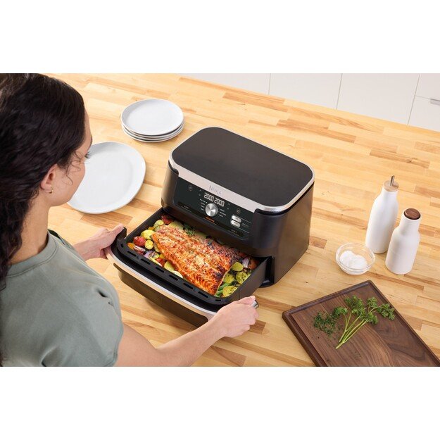 Ninja AF500EU fryer Double 10.4 L Stand-alone 2470 W Hot air fryer Black, Stainless steel