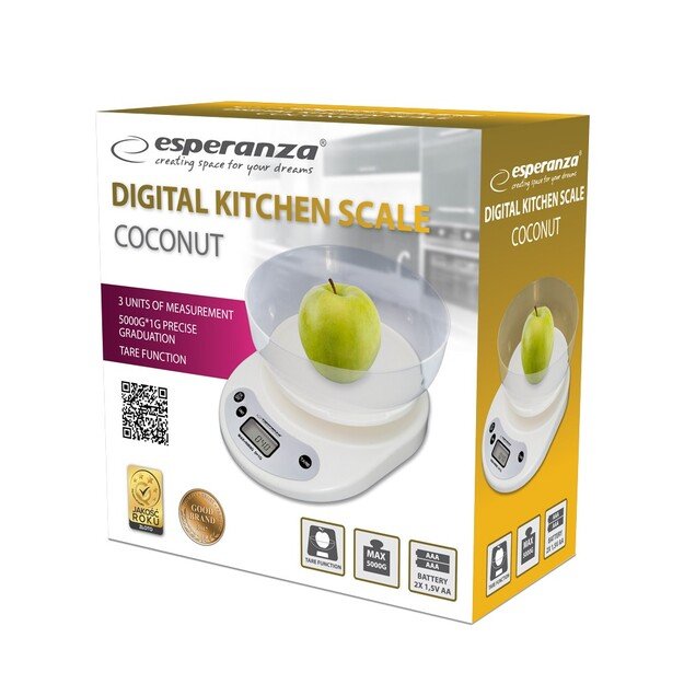 Esperanza EKS007 Kitchen scale with a bowl. White Electronic kitchen scale