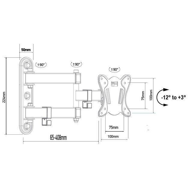 Maclean MC-417 Full Motion TV Monitor Wall Mount 13-32  30kg max. VESA 100x100 Black Powder Coated Universal Holder Bracket