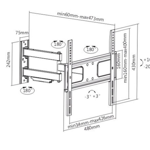 Sunne | Wall mount | 23-42-EAX2 | Full motion | 32-55   | Maximum weight (capacity) 50 kg | Black