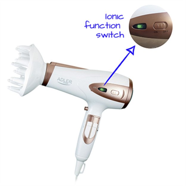 Adler | Hair Dryer | AD 2248 | 2400 W | Number of temperature settings 3 | Ionic function | Diffuser nozzle | White 1