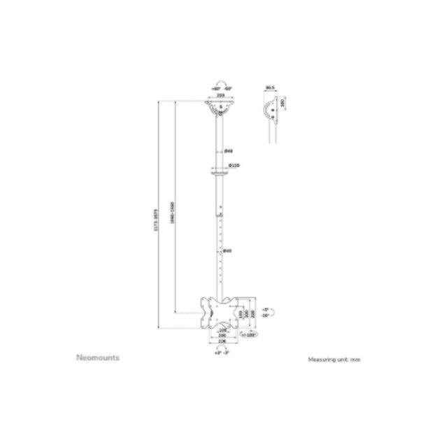 Neomounts CL35-340BL22 Dual Monitor/TV Mount Ceiling | Adjustable Height 1