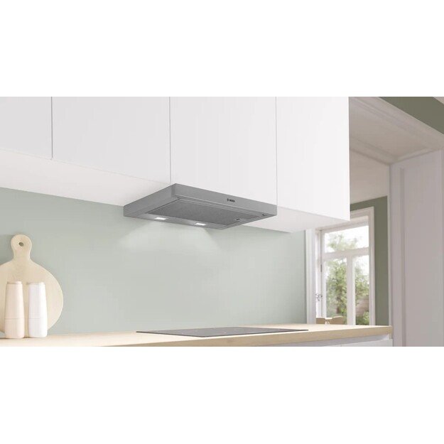 Bosch Serie 2 DFM064W55 cooker hood Semi built-in (pull out) Metallic, Silver 394 m&sup3;/h