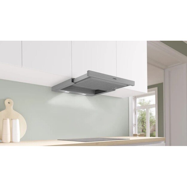 Bosch Serie 2 DFM064W55 cooker hood Semi built-in (pull out) Metallic, Silver 394 m&sup3;/h