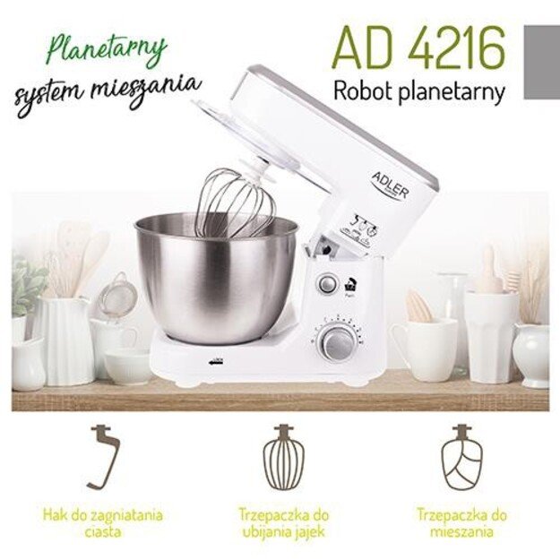 Adler | AD 4216 | 1000 W | Number of speeds 6 | Bowl capacity 4 L | White