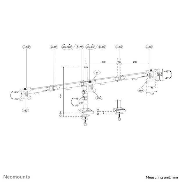 Neomounts DS60-600BL3 Monitor arm 10-27  - Quick-fix - 180&deg;-stop