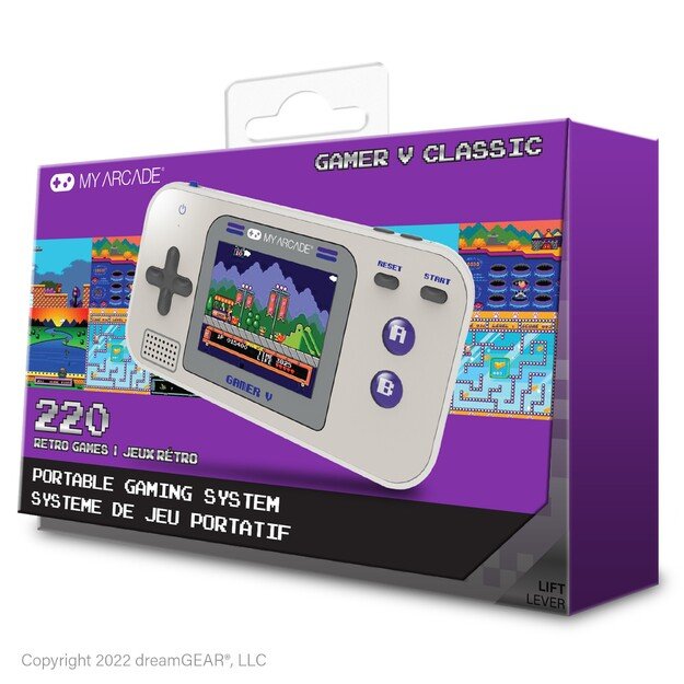 MY ARCADE GAMER V CLASSIC ne&scaron;iojama žaidimų konsolė 220 žaidimų viename, pilkas, violetinis