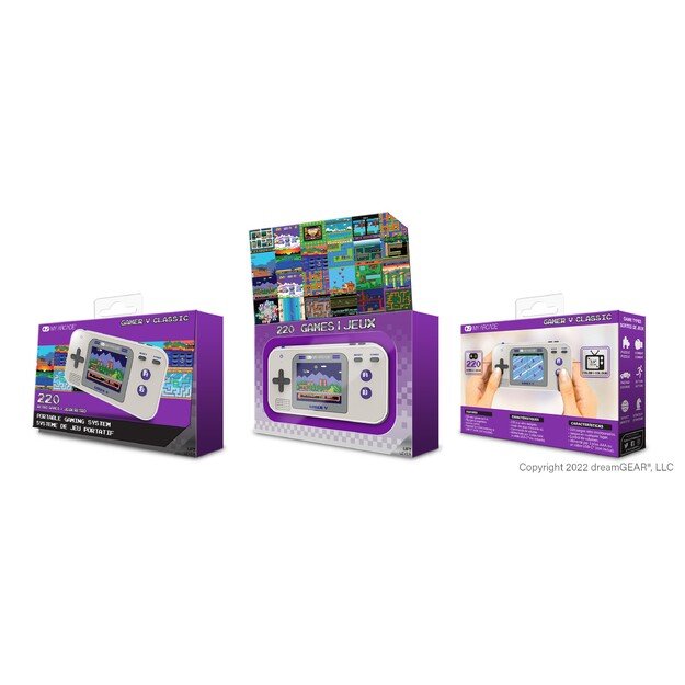 MY ARCADE GAMER V CLASSIC ne&scaron;iojama žaidimų konsolė 220 žaidimų viename, pilkas, violetinis