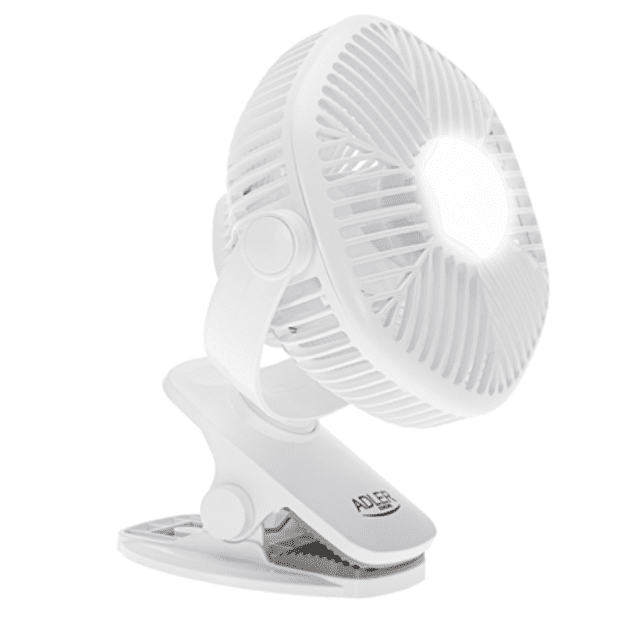 Adler Rechargeable fan with clip | AD 7335 | Table Fan | 6 W | Diameter 12.7 cm | Number of speeds 3 | Oscillation | White
