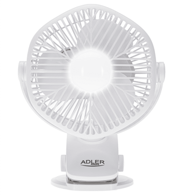 Adler Rechargeable fan with clip | AD 7335 | Table Fan | 6 W | Diameter 12.7 cm | Number of speeds 3 | Oscillation | White