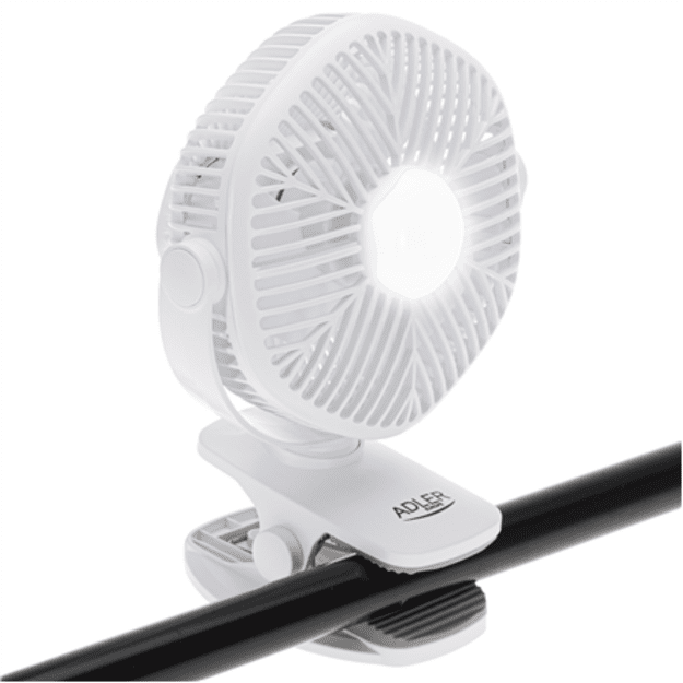 Adler Rechargeable fan with clip | AD 7335 | Table Fan | 6 W | Diameter 12.7 cm | Number of speeds 3 | Oscillation | White