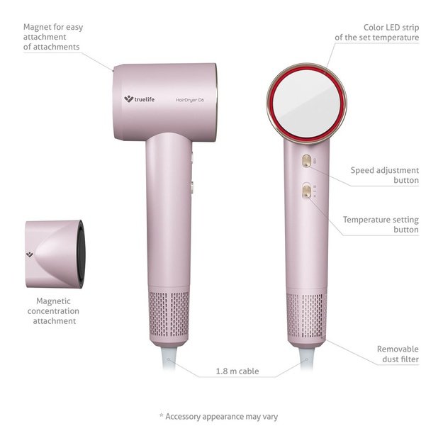 TrueLife HairDryer D6 hair dryer 1600 W Rose