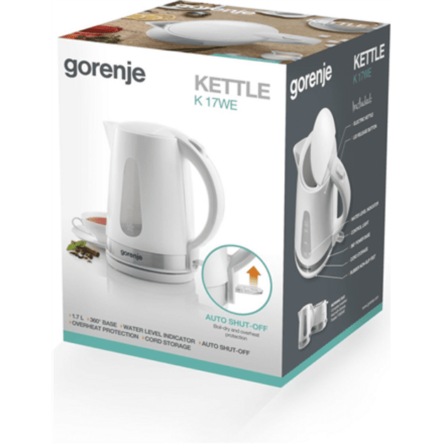 Gorenje | Kettle | K17WE | Electric | 2200 W | 1.7 L | Plastic/Metal | 360&deg; rotational base | White