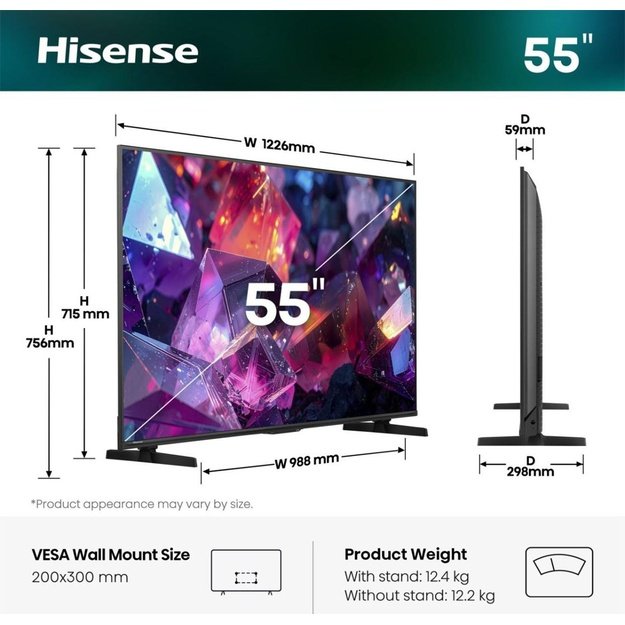Hisense 55E7S PRO 139.7 cm (55 ) 4K Ultra HD Smart TV Wi-Fi Black