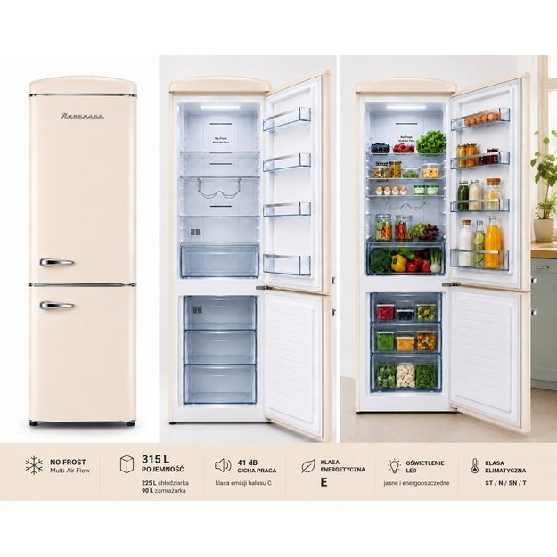 Ravanson LKK-315RM Retro Fridge 597 mm x 707 mm x 1943 mm | 315 l | Total No Frost | Energy Class E | Cream