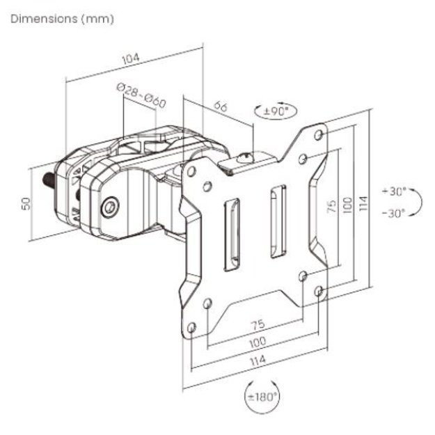 Monitoriaus laikiklis DELTACO, 66 mm, tvirtinimas prie stulpo 17-32  10 kg / ARM-0304-B ​​/ 1904045