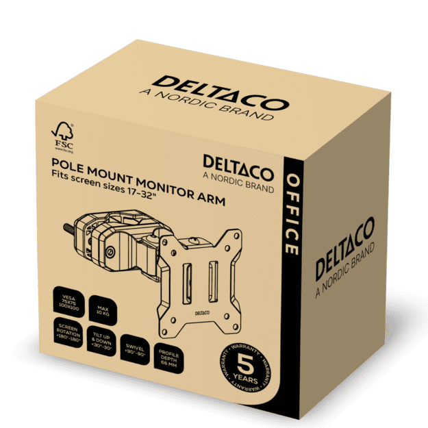 Monitoriaus laikiklis DELTACO, 66 mm, tvirtinimas prie stulpo 17-32  10 kg / ARM-0304-B ​​/ 1904045