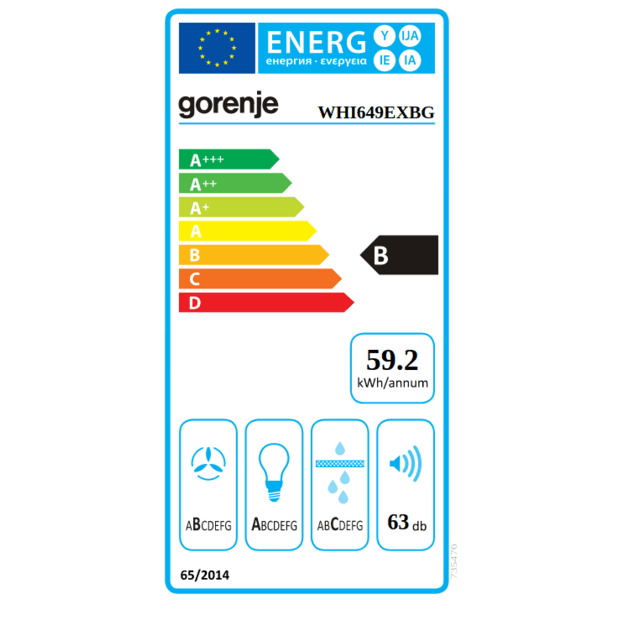 Gorenje WHI649EXBG cooker hood Wall-mounted Silver, Stainless steel 608 m&sup3;/h B