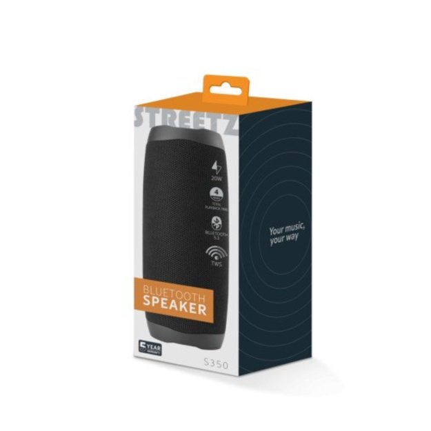 Bluetooth kolonėlė STREETZ, 2x10W, AUX, micro SD lizdas, juoda / S350-BLK / 6612034