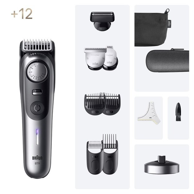 Braun BeardTrimmer 9 BT9560 beard trimmer Battery 52 2 cm Wet & Dry Black, Silver