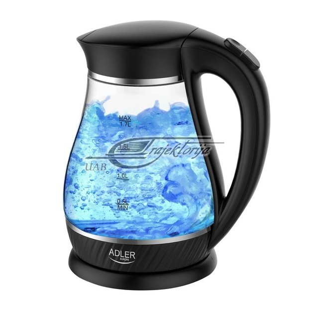 Adler | Kettle | AD 1274 | Standard | 2200 W | 1.7 L | Plastic/Glass | 360&deg; rotational base | Black/Transparent