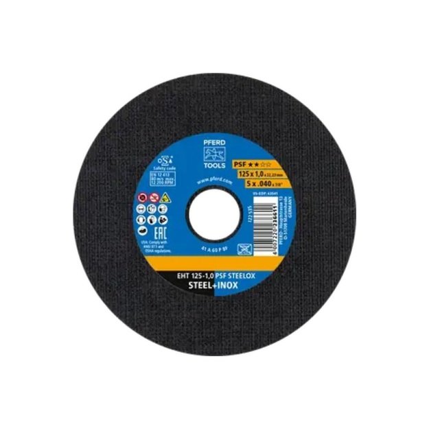 Nerūdijančiojo plieno pjovimo diskų rinkinys PFERD EHT 125&times;1,0 mm A60 P PSF-INOX, 25vnt.