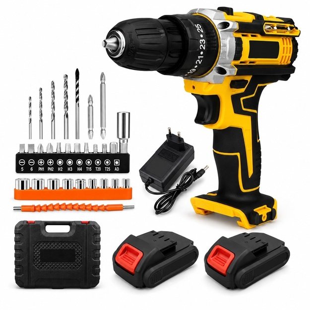 Extralink Tools | cordless drill-screwdriver | yellow + 2 batteries
